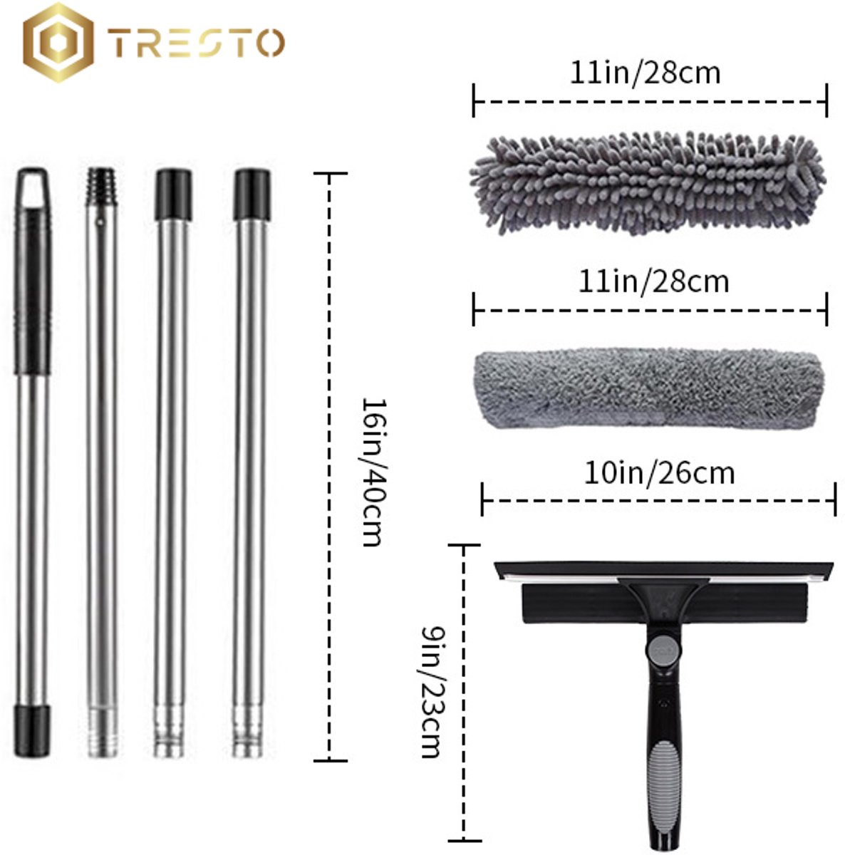 TRESTO - Telescoopsteel Ramenwassen - Ramenwasser Telescopisch - Uitschuifbare Ramenwisser - Glazenwasser - Glazenwassersset Telescoopsteel - Smart Editie