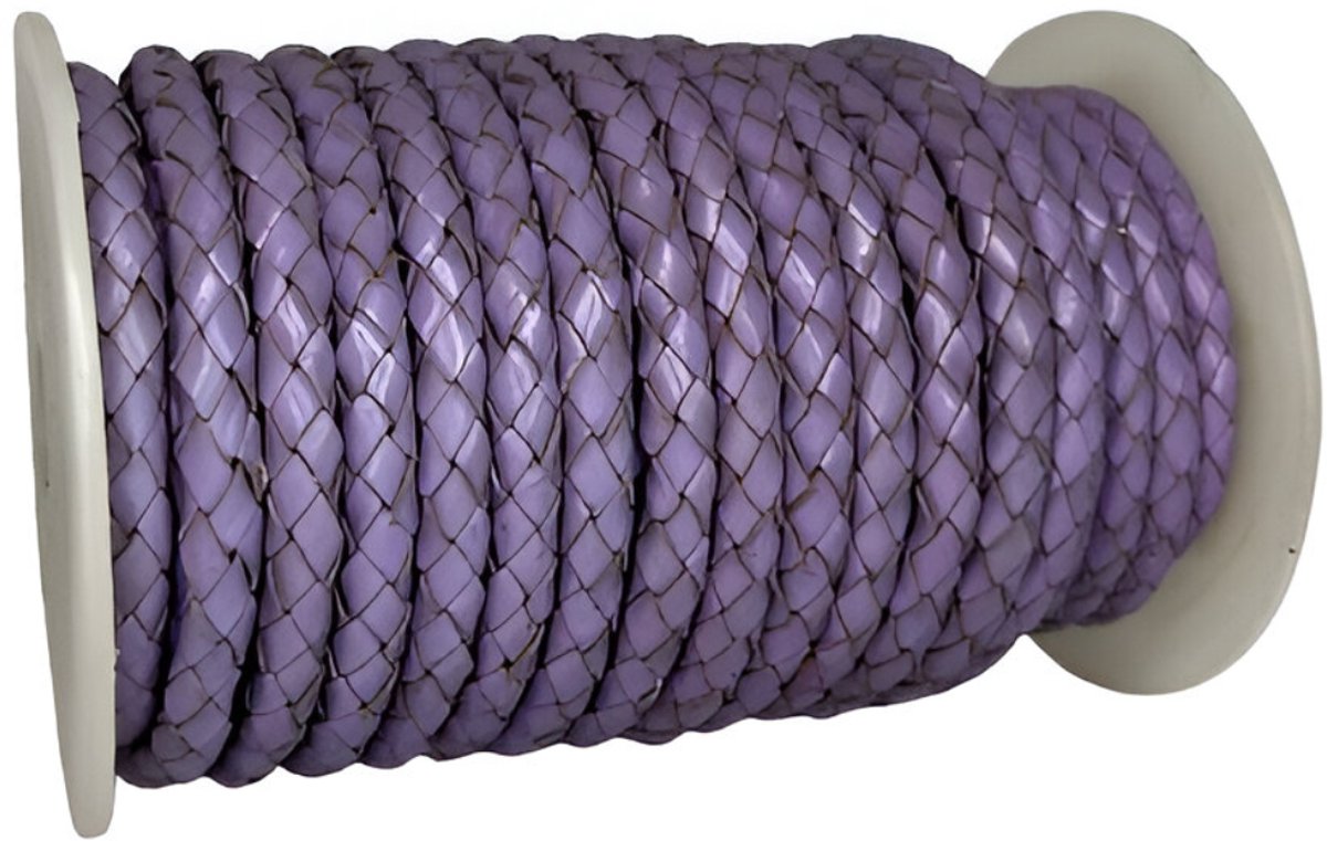 Gevlochten Leren Koord Rond, 5 m x 5 mm - Rond Gevlochten Lederen Koord, Voor Halskettingen, Armbanden, Sieraden, Knutselkralen en Veters (Paars)