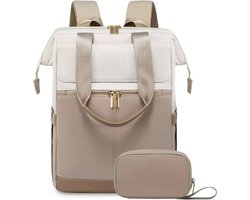 Beige Crème Oxford Rugzak voor Vrouwen (43x30x20 cm) – Waterdicht, Ruim & Stijlvol | Luiertas, Reistas & Werktas met Extra Clutch (21x15 cm), Kofferband & Anti-diefstal Achtervak