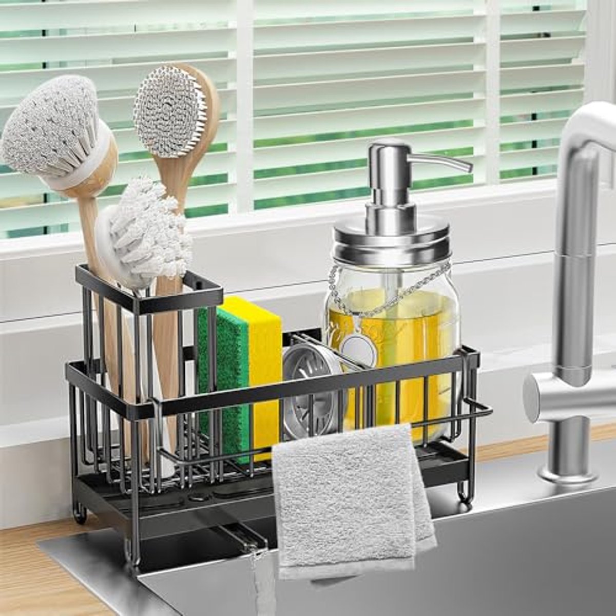 Keuken Wastafel Caddy - Roestbestendig Organizer voor Gootsteen met Hoge Borstelhouder