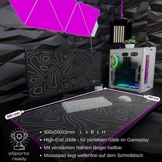 Groot XXL Gaming Muismat RGB met Topografie Ontwerp - 900 x 500 mm - Duurzaam en Hoogwaardige Glide — afbeelding 4