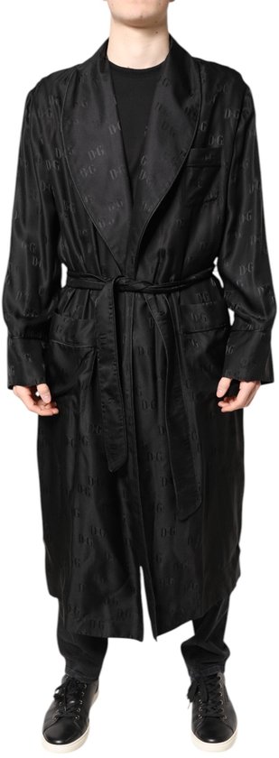 Jacket Like A Robe Silk Robe with Logo Pattern - Black Jackets | bol
