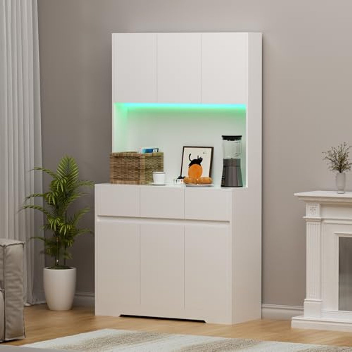 Multifunctionele Keukenkast met Ledverlichting en Stopcontact - 170 cm Hoge Kasten voor Keuken en Badkamer