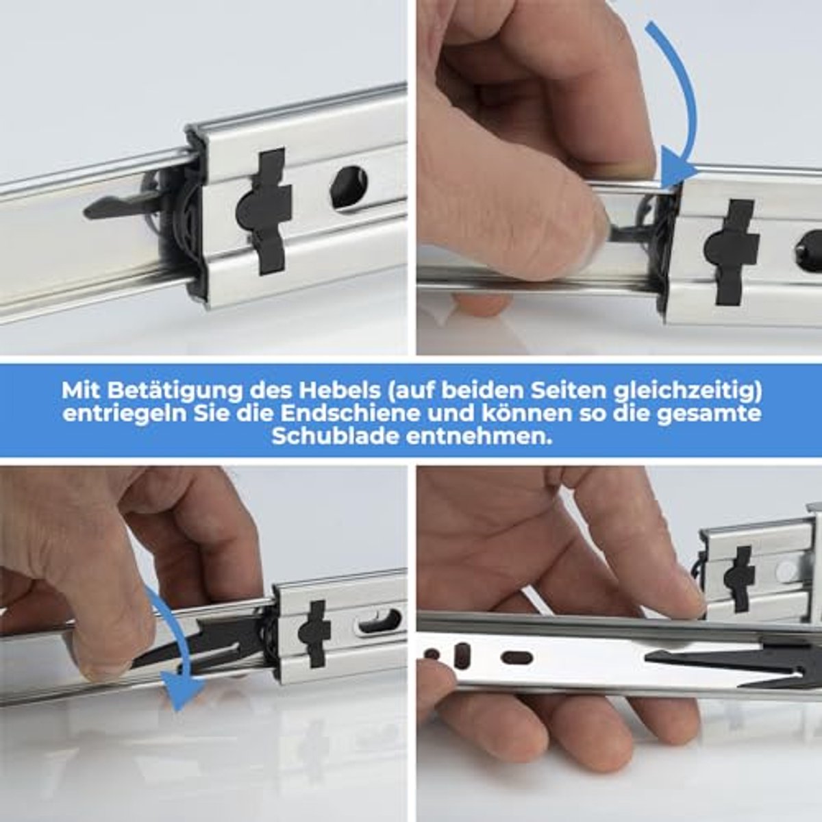 Telescopische Schuifladenrails 45mm - Volledig Uittrekbaar (2 Stuks) - 650mm Lengte voor Keuken, Werkplaats en Kantoor