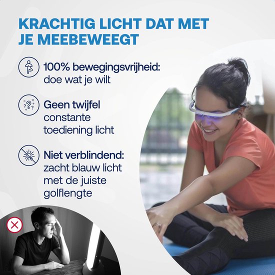 AYOlite lichttherapiebril - Inclusief bioritme-app - Vergelijkbaar met de krachtigste daglichtlampen - Veilig getest voor de ogen (IEC 62471 No Risk) - UV- en infraroodvrij - 100% bewegingsvrijheid - Stijlvolle en effectieve daglichtbril