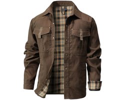 Heren Zware Werkjassen Vintage Commuter Jas, Lange Mouwen Shirt met Gewatteerde Stof, Straat Stijl, Polyester, Effen Kleur, Regular Fit, Casual Outfit voor Volwassenen, Knoopsluiting, Gebreide Stof, Geen Riem