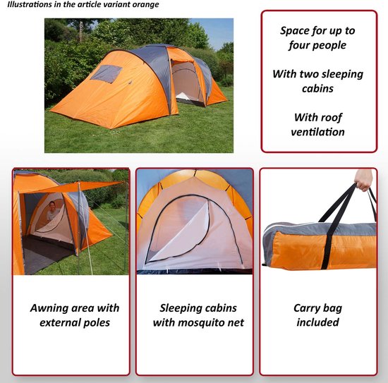 Campingtent Loksa, 4-persoons koepeltent iglo tent festivaltent, 4 persoons ~ oranje van Camping — afbeelding 2