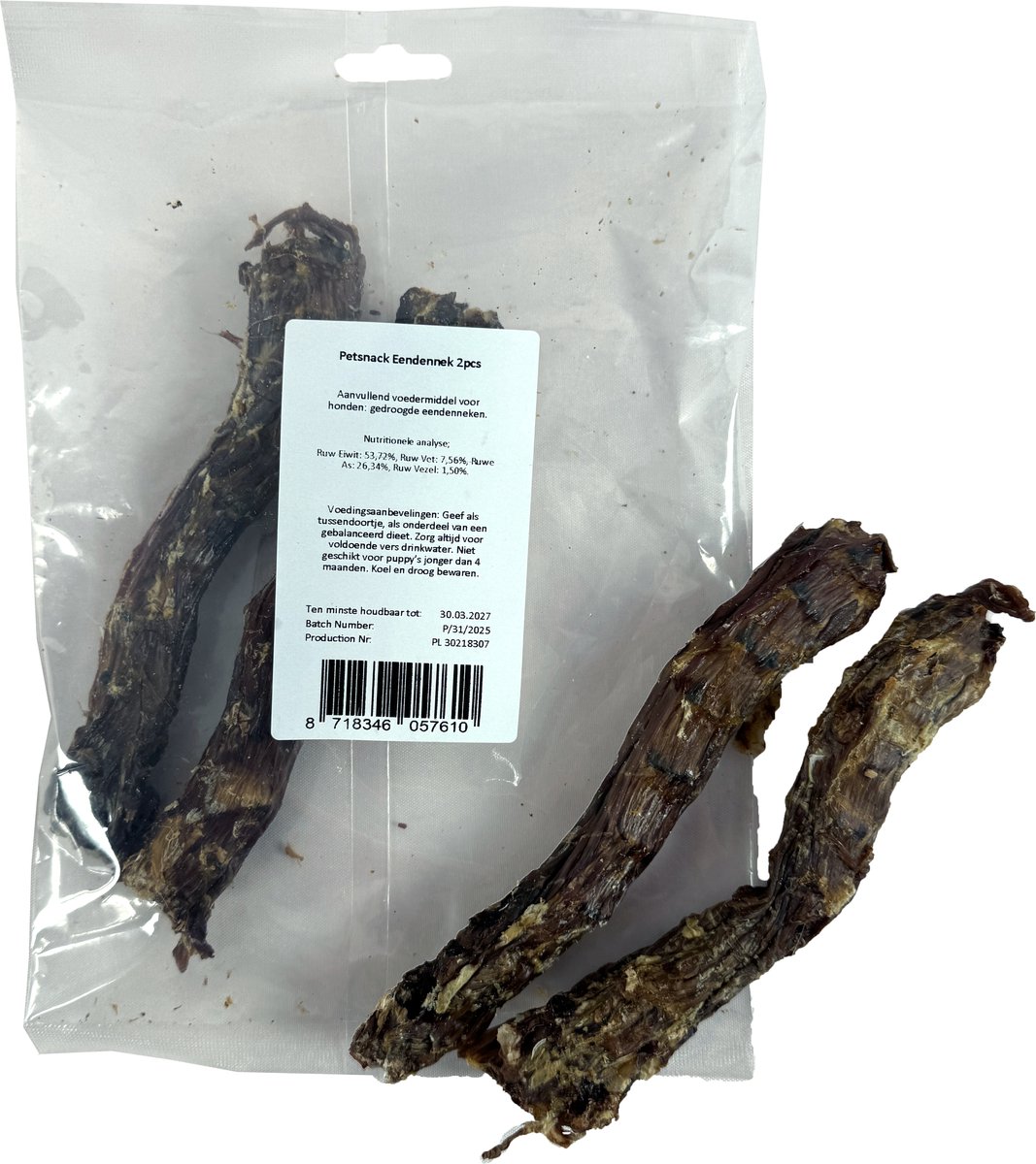 Eendennek Kauwsnack Petsnack - Natuurlijke Gedroogde Eend - 2 Stuks
