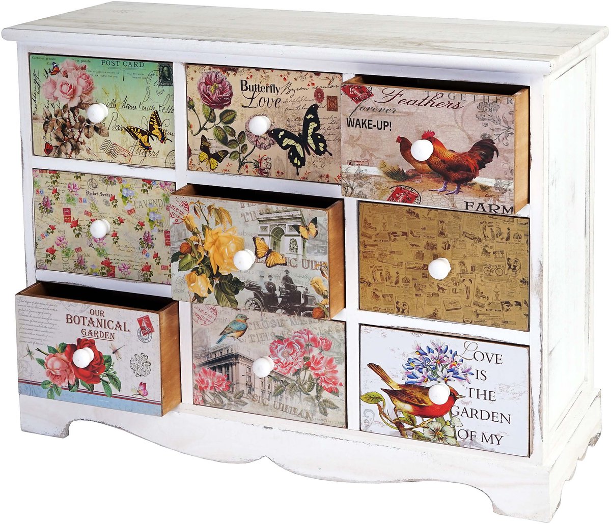 MCW Venlo ladekast, shabby-look, vintage, 9 laden 60x79x30cm Veelkleurig