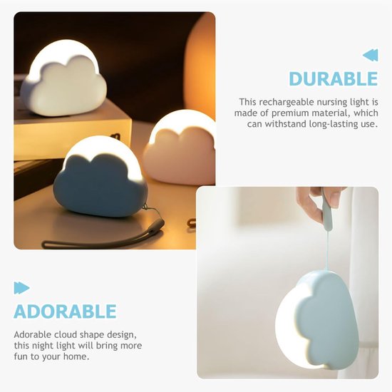 LED-nachtlampje in de vorm van een wolk voor de slaapkamer, oplaadbare nachtlamp met warm licht en helderheidsniveaus, zachte woondecoratie voor kinderkamers en van Merkloos — afbeelding 2