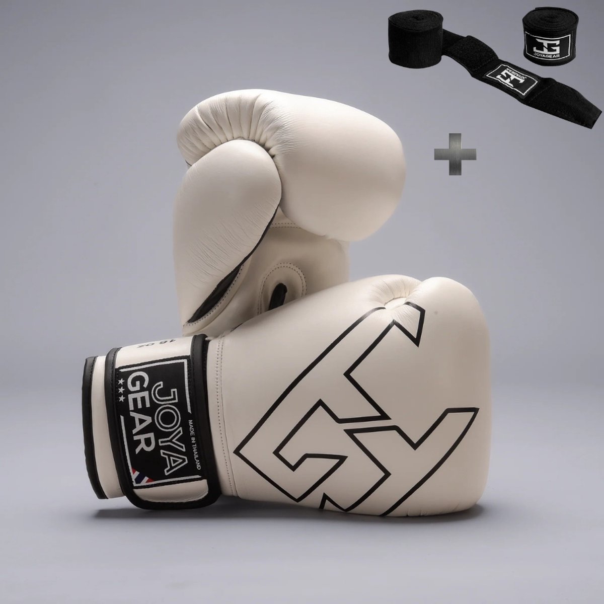 Joyagear Strike Kickbokshandschoenen – 16 oz – Wit – 100% Echt Leer – Handgemaakt in Thailand – Voor Training & Wedstrijd