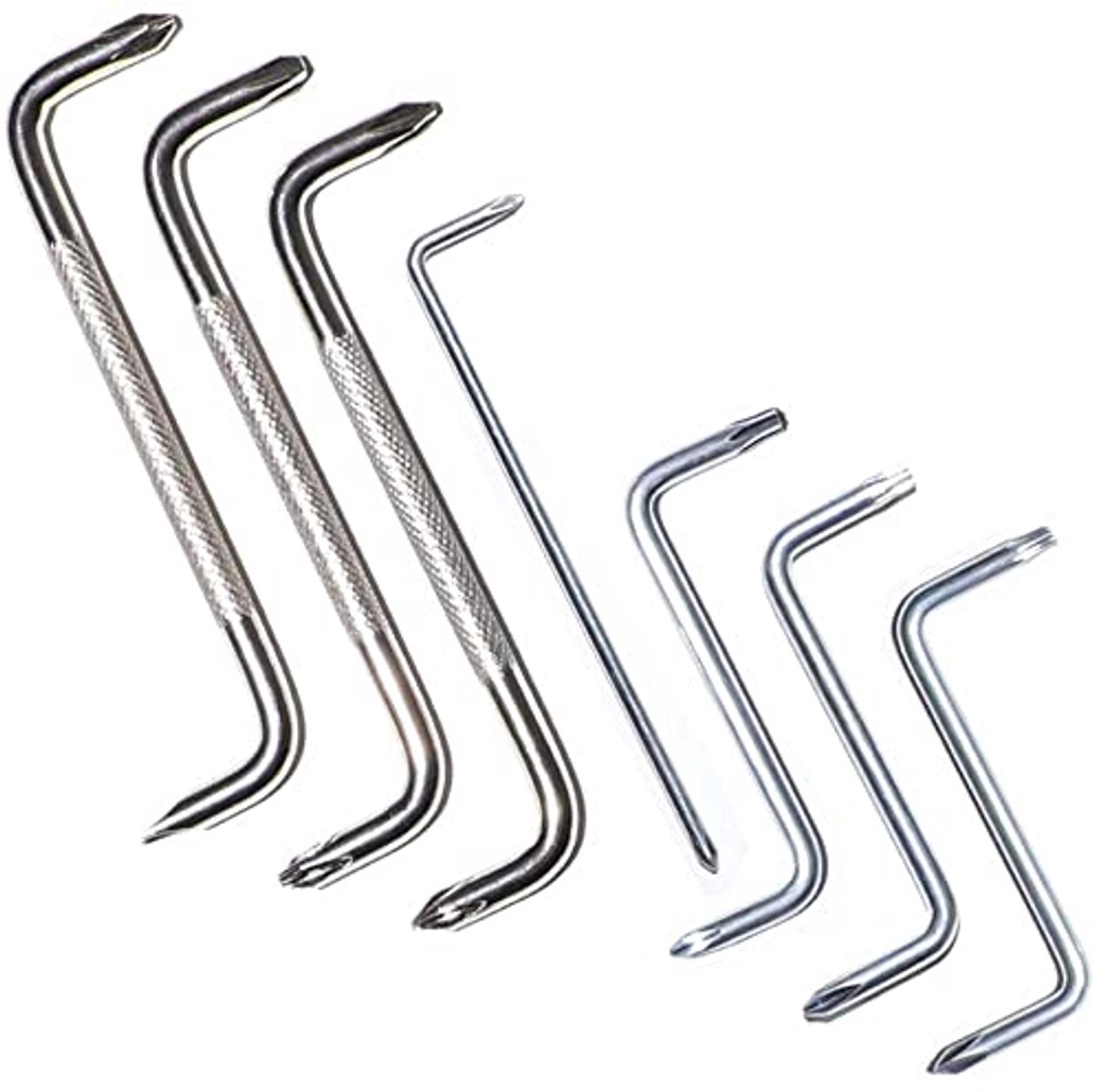 Hoekschroevendraaierset 7 stuks met magnetische tips, Z/L-type, voor nauwe ruimtes