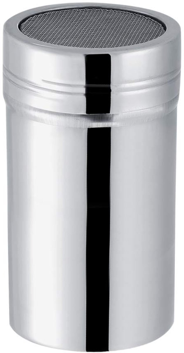 Stainless Steel Powder Shaker Cocoa Chocolate Powdered Sugar Shaker Strainer for Baking Cooking Home Restaurant (L)