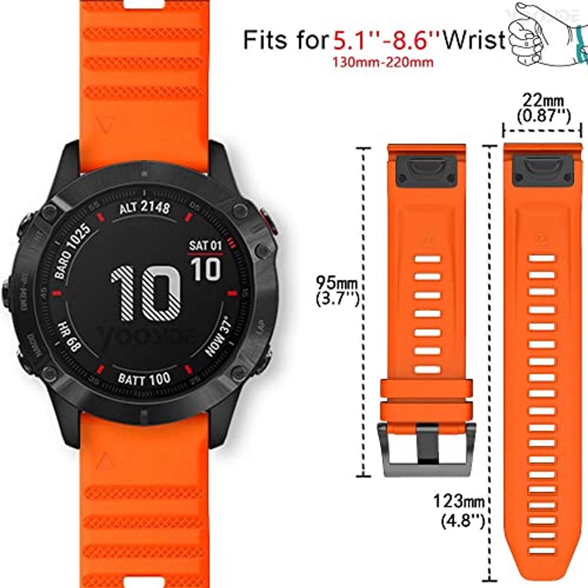 Silicone Sport Watch Band 22mm Quick Fit for Garmin Models - Waterproof and Non-Allergenic