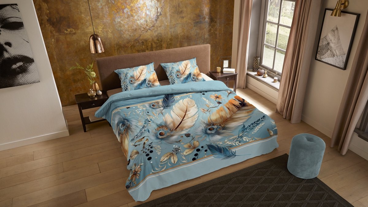Pure dekbedovertrek veren/ oosters - 2 persoons 200x200/220 cm - Aqua - Microvezel