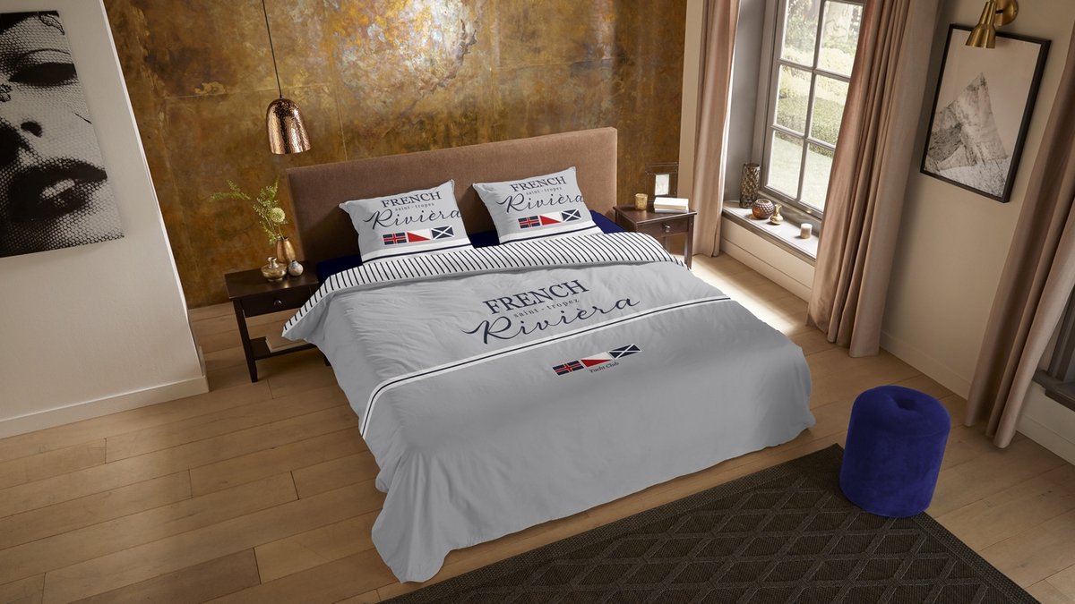 Pure dekbedovertrek franse riviera / maritiem - 2 persoons 200x200/220 cm - Grijs - Microvezel