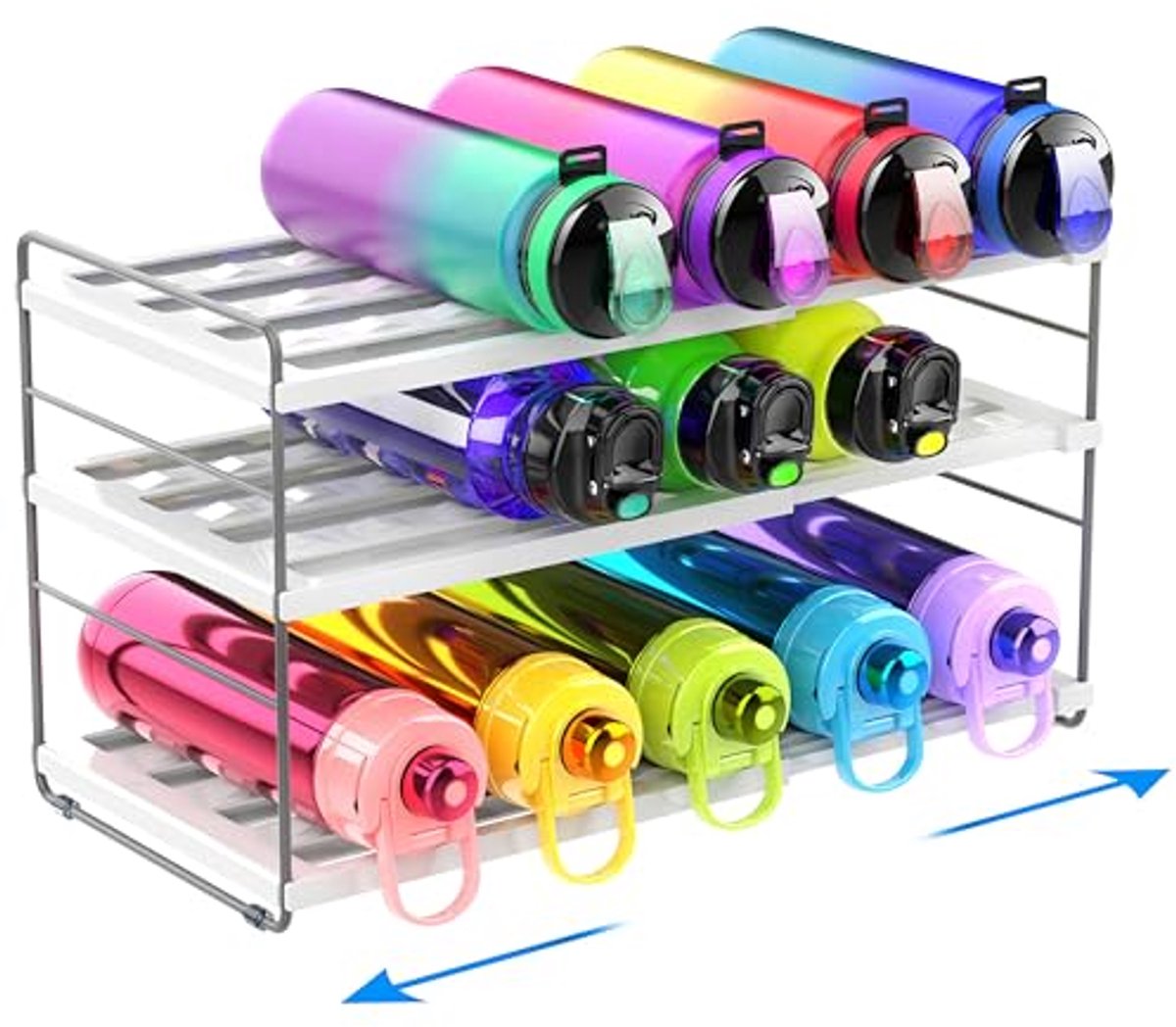 Uitschuifbare Keuken Kast Organizer voor 15 Flessen - 3-Tier Waterfles Houder