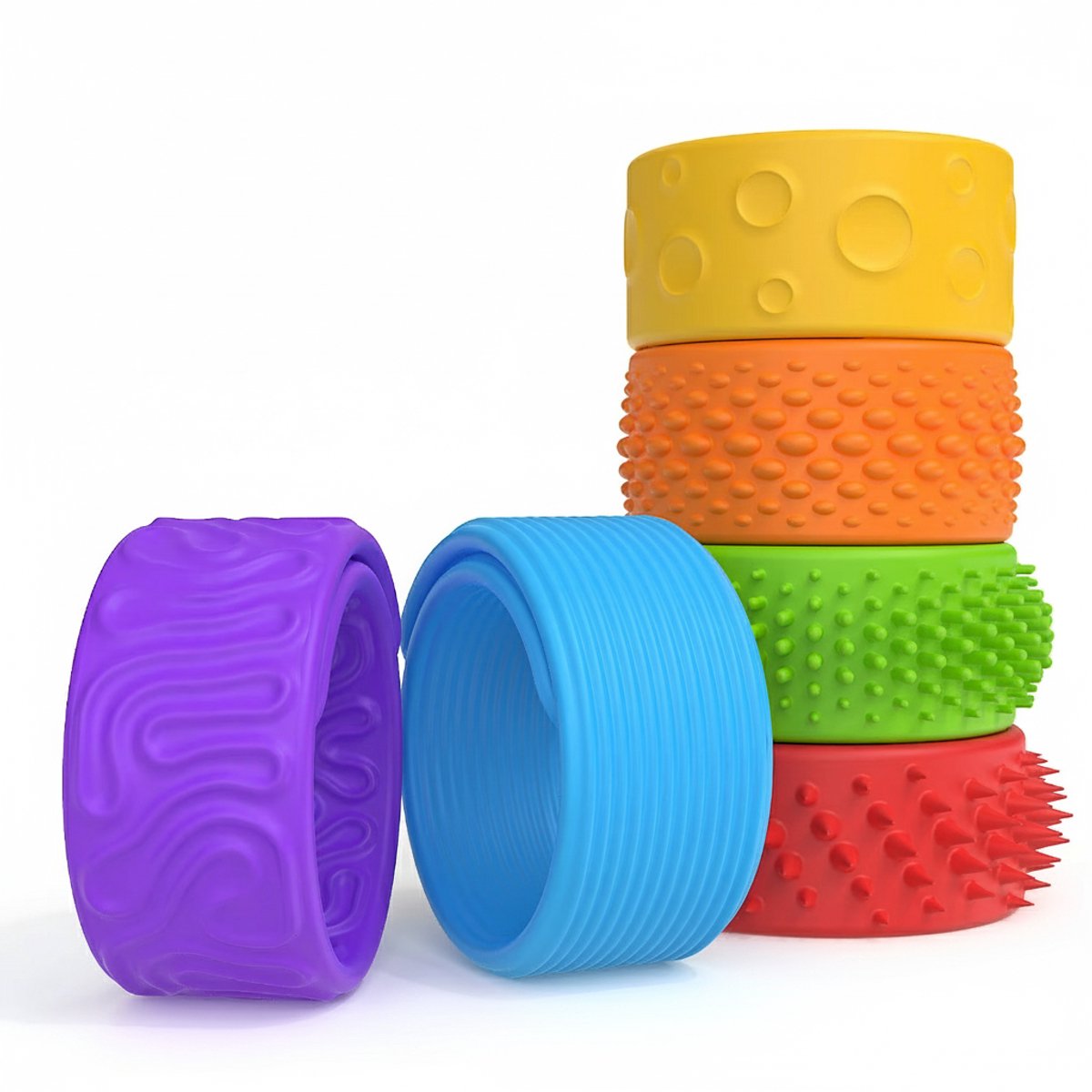 SnapFriemel Armband - 6 stuks - Sensorische slap klaparmband van siliconen - Stil fidget speelgoed – Voor focus & rust