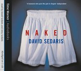 Witte boxershorts met de tekst "NAKED DAVID SEDARIS" in rode en blauwe letters.
