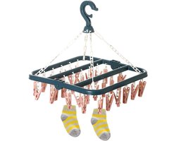 Sokkendroogrek, sokkendroogrek met 32 ​​clips voor ondergoed, sokken, duurzame plastic wasknijpers voor binnen- en buitengebruik