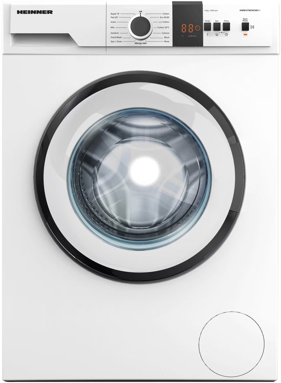 Heinner HWM-VT0610CHD++ Wasmachine 6 kg – 15 Programma’s – Allergievriendelijk – LED-Display – 1000 tpm – Kinderslot – Energy Class D – Wit – 5 Jaar Garantie