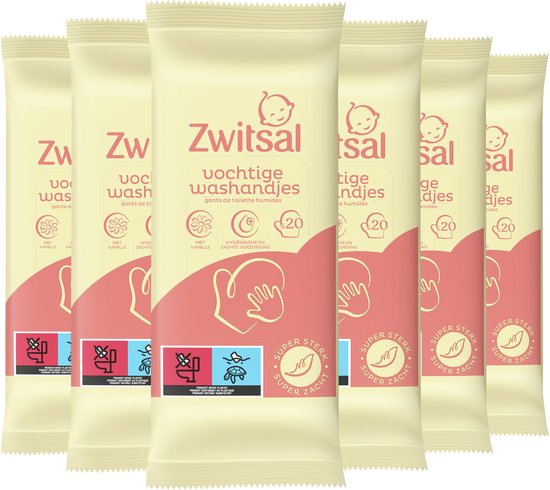 Zwitsal Goedemorgen Vochtige Washandjes - 6 x 20 stuks - Voordeelverpakking
