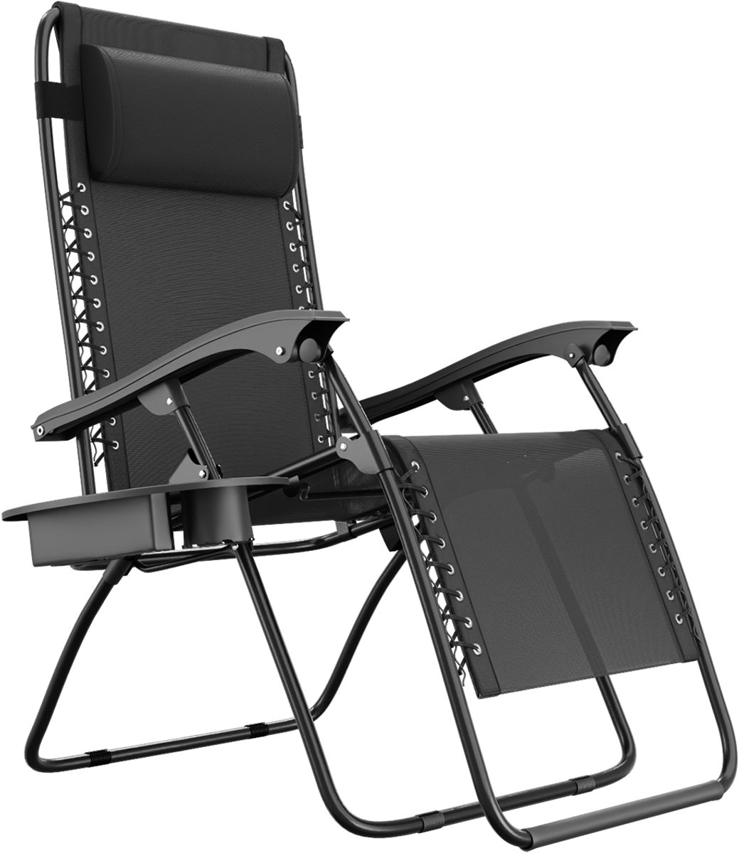 Bol.com LifeGoods Opvouwbare Tuinstoel - Ligstoel Tuin - 30°-90° Verstelbaar - Metaal - Zwart aanbieding
