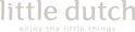 Logo met tekst 'little dutch enjoy the little things' in grijze letters.