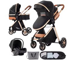 Kinderwagen 3-in-1 – Luxe kinderwagen - Buggy – Wandelwagen - Multifunctioneel – opklapbaar – Incl. autostoel – Zwart