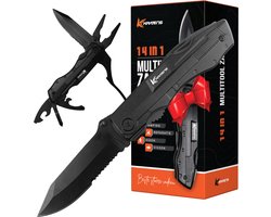 foto van KRATENS® Multitool Zakmes - 14 in 1 Gereedschap Gadget - Tang - Jachtmes - Survival Mes - Ideaal voor Noodpakket - Stoer Cadeau - Zwart