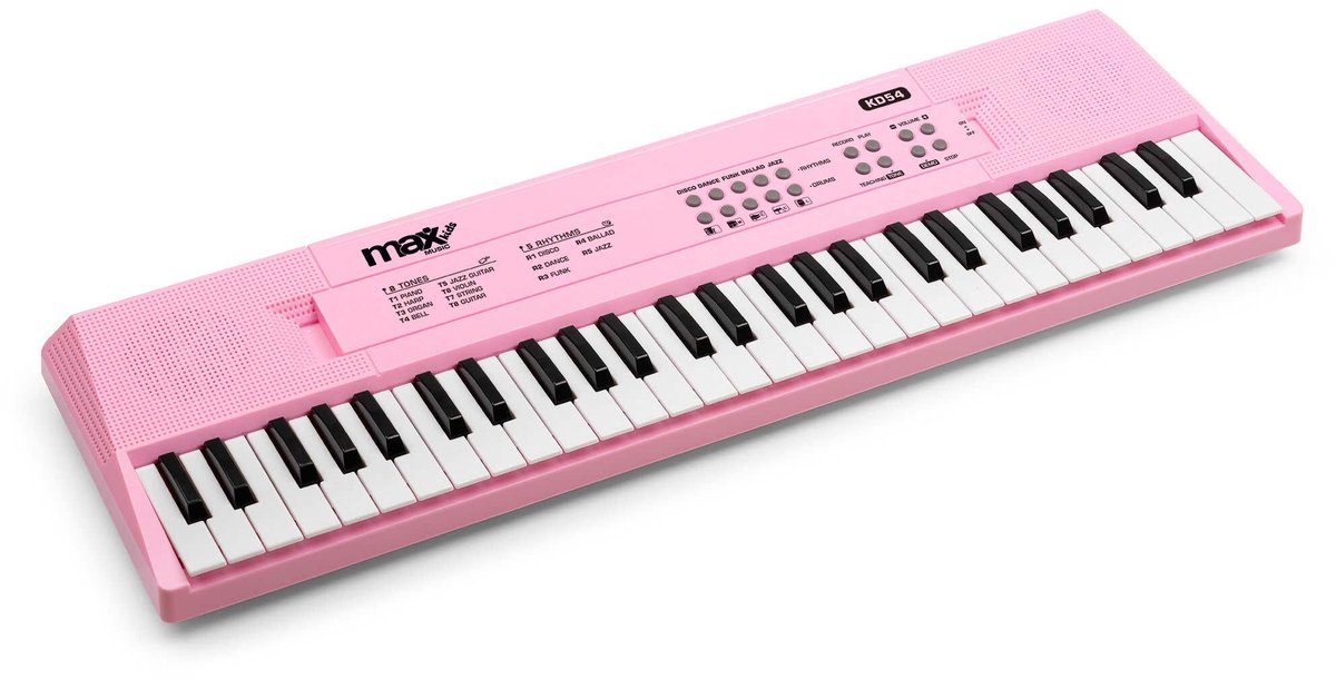 Keyboard Piano - MAX KD54 Keyboard met 54 toetsen - Kinder piano - Oplaadbare accu - Roze