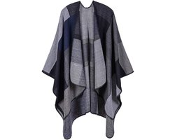 Dames poncho dames open voorkant winter gebreide jas Lady omkeerbare cape bedrukte oversized capes geruite gebreide deken tartan deken Boheemse geometrische patroon sjaal - 50% polyacryl, 50% polyester - Vierkant zwart