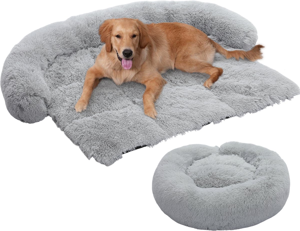 FluffyFur Hondenmand XXL - Hondenkussen - Grijs - 115x95 cm - Hondendeken bank - Extra zacht