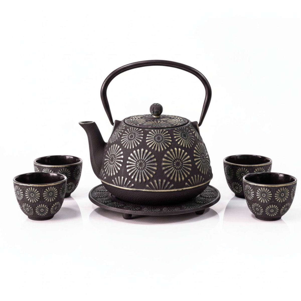 Gietijzeren theepot met kopjes en onderzetter KOGA, 1200 ml