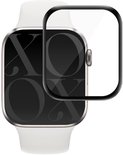 Witte smartwatchband met een glanzende smartwatch met een screenprotector erop geplaatst.