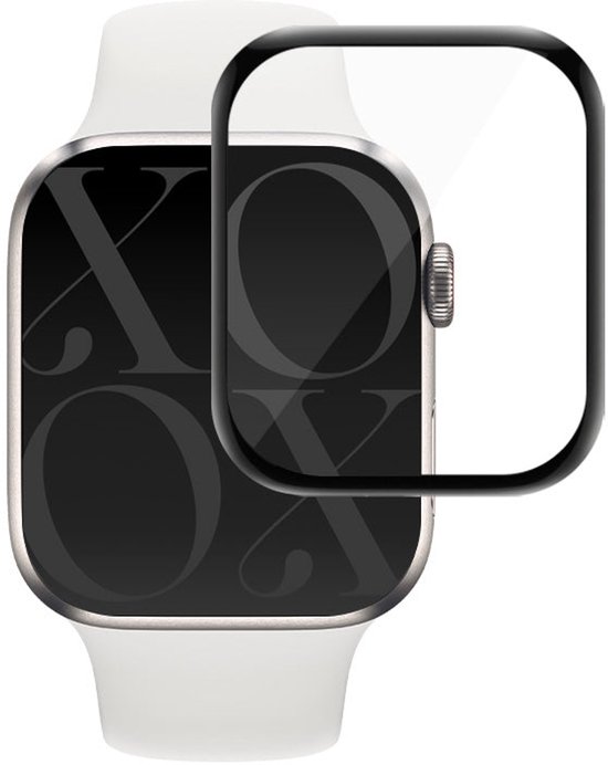 Witte smartwatchband met een glanzende smartwatch met een screenprotector erop geplaatst.