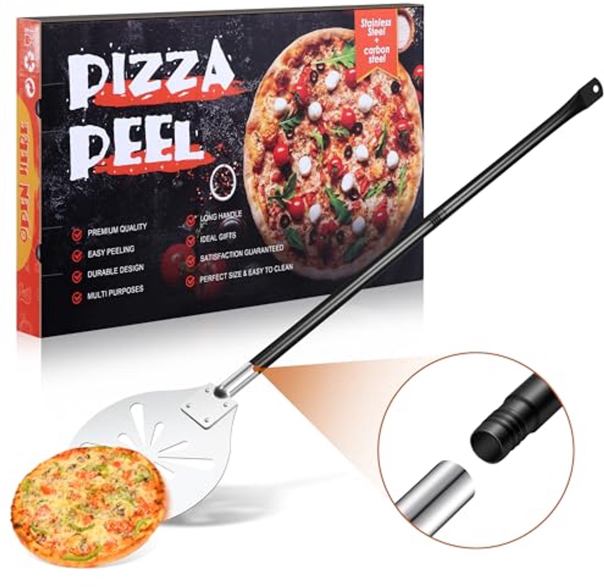 Geperforeerde Pizzaschuiver voor BBQ en Oven - RVS Handvat