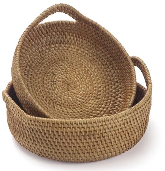 Rotan dienblad, handgeweven dienblad met handgrepen, rechthoekige rieten mand lade voor salontafel, woondecoratie (36,8 x 25,9 x 3,6 cm