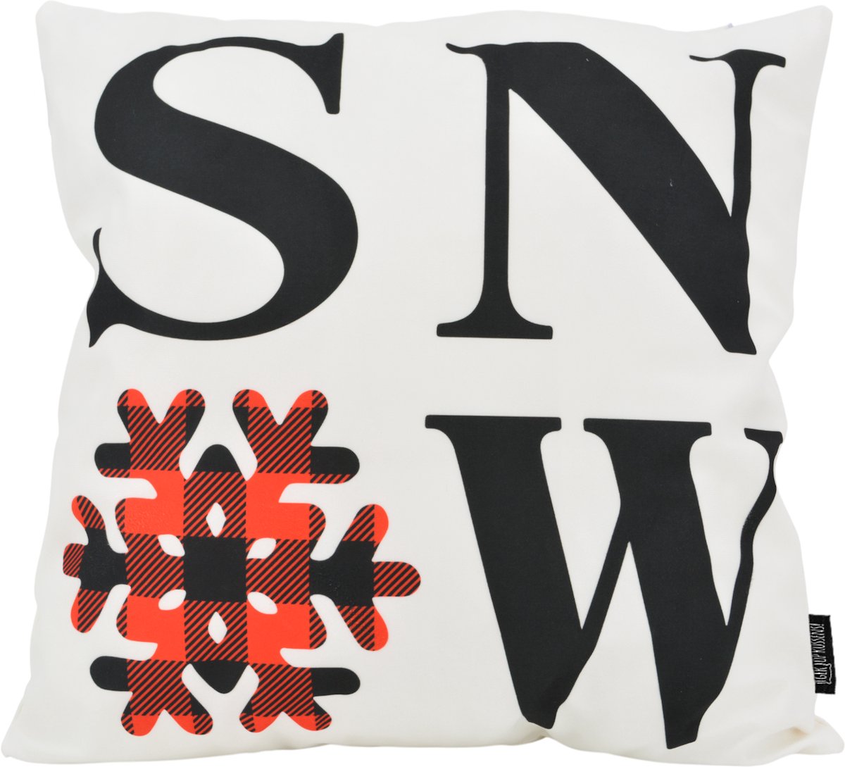 Gek op Kussens! Kerst SNOW XMAS Kussenhoes | 45 x 45 cm | Katoen/Polyester wit rood