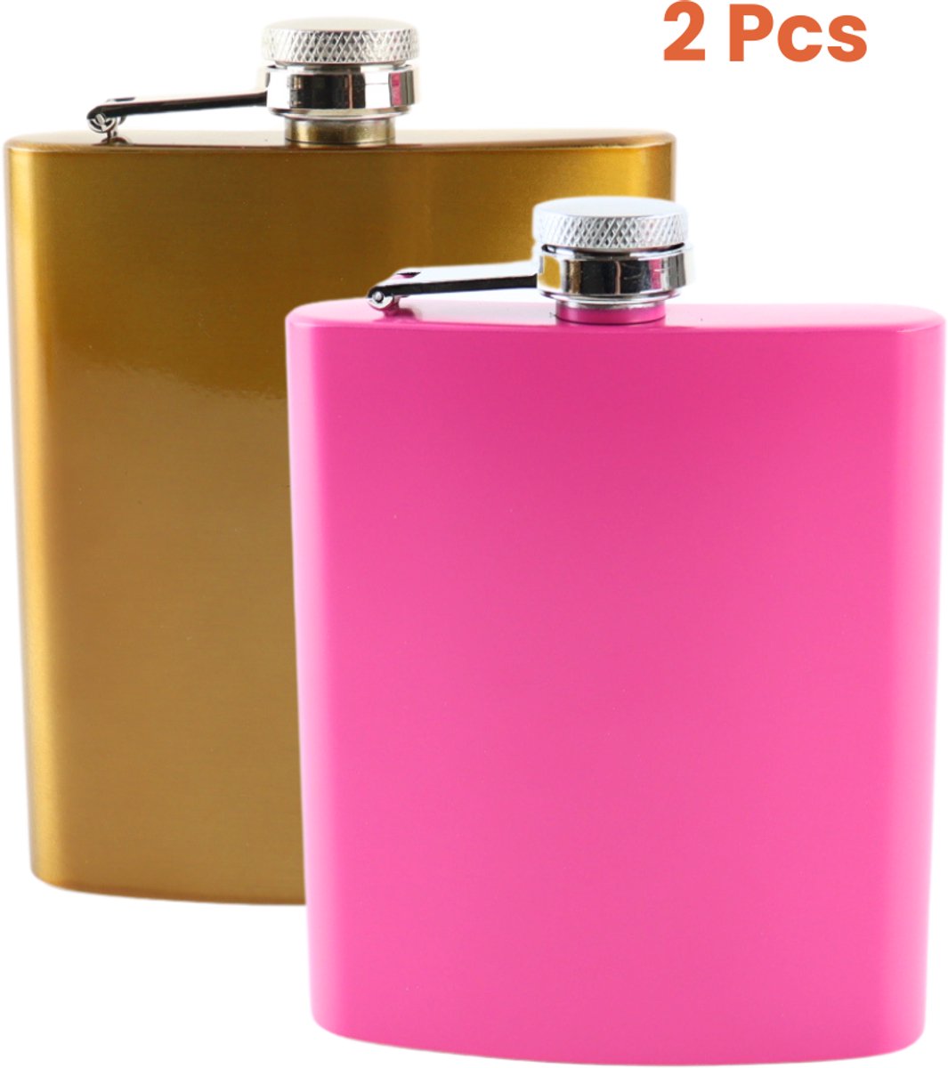 HIXA Heupfles - Goud en Roze - 2 Stuks - Flacon - Veldfles - RVS - Drinkfles - Platvink - 200ml - GOLDY PINKY