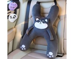 Daity 1 Pack - Kinderautoslaapkussen - X-vormig pluchen dier voor nek- en rugondersteuning - Hand- en veiligheidsgordelsleuven - Machinewasbaar en samendrukbaar - Ideaal voor auto's - vliegtuigen - treinen - boten en meer