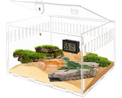 Reptile Terrarium Box, Snail Terrarium, 30 x 20 x 15 Reptiles, Feeding Box, Reptiles, Feeding Box, Terrarium, Transport Box, Container, Acrylic Terrarium, Reptiles, Grow Box with Hygrometer