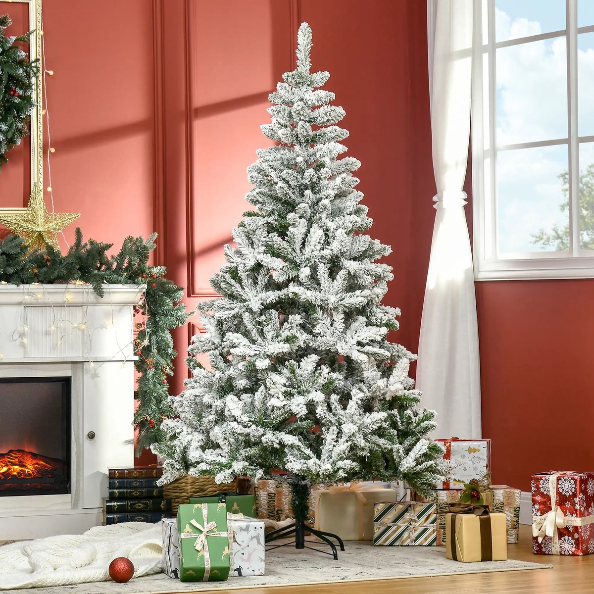 Pugsdrly Kunstkerstboom, sneeuweffect, vlamvertragend, scharnierconstructie, groen/wit