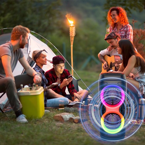 Draagbare Luidspreker - Draadloze Luidspreker Met Rgb-Verlichting - Zware Bas - USB-Ingang - Microfoonaansluiting - Geschikt Voor Feesten, Kamperen In De Buitenlucht En Karaoke-Evenementen — afbeelding 2