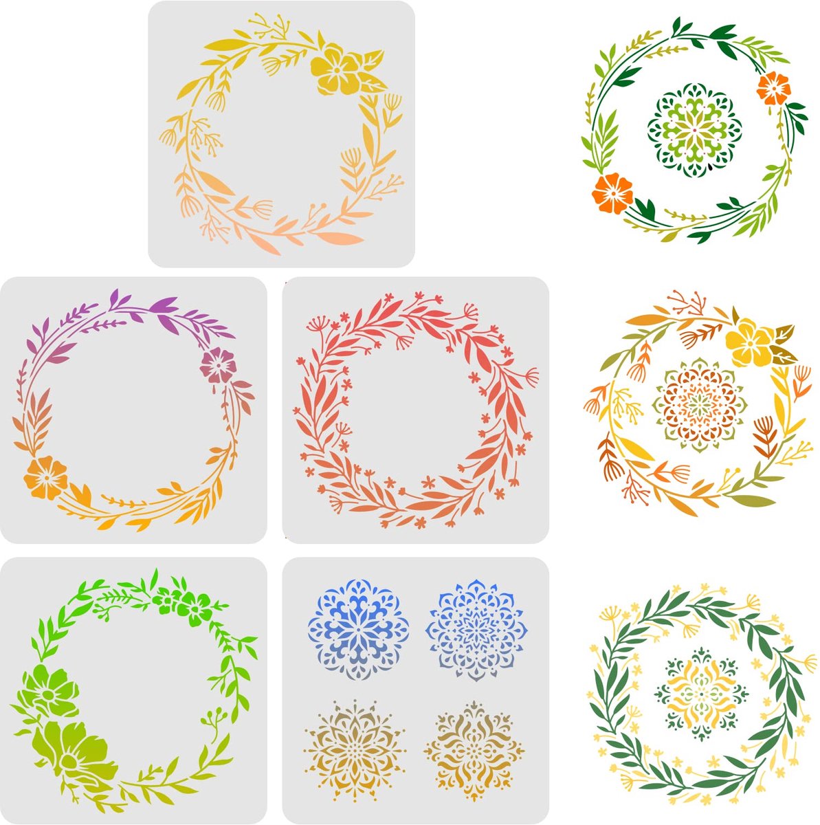 Selbro® stuks Krans Tekenen Schildersjablonen Sjablonen 30x30cm Plastic Anadem Decoratie Vierkante Bloemstencils voor Schilderen op Hout, Vloer, Muur en Stof