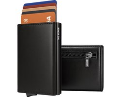 The Verge® Premium - Pasjeshouder Uitschuifbaar Met Rits - Pasjeshouder Mannen - Creditcardhouder - RFID Pashouder - Brief- & Muntgeld 11 pasjes - Kaarthouder - Zwart Leer Met Rits & Magneetsluiting - Incl. Luxe Cadeauverpakking