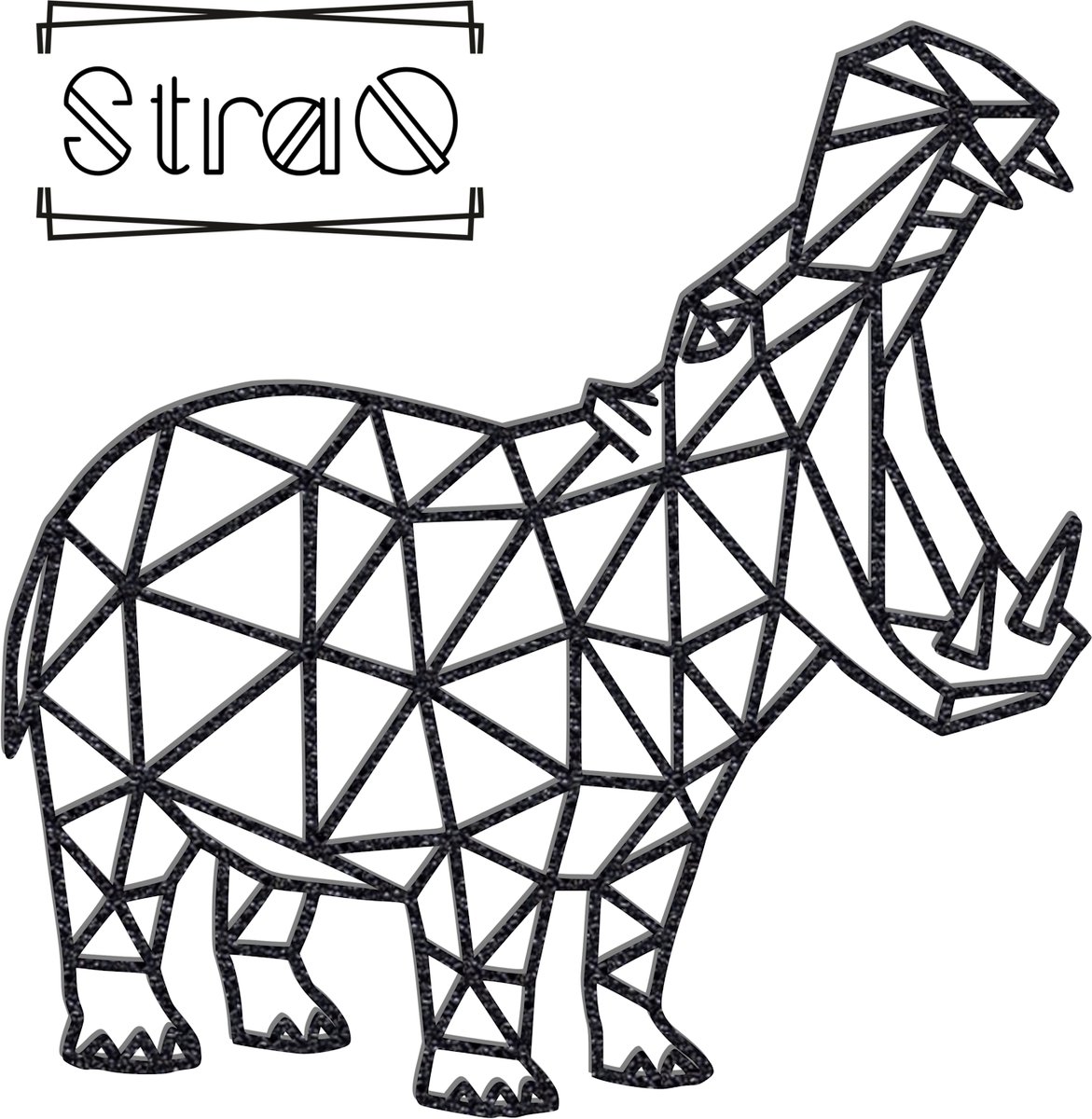 StraQ Zwarte Geometrische Nijlpaard 24 cm - Dier - Muurdecoratie - Wanddecoratie - Wandversiering - Rechts