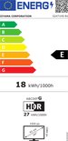 Energie-etiket voor de iiyama G2471HS-B1 met energieklasse E, 18 kWh/1000h en specificaties van 24 inch, 1920x1080.