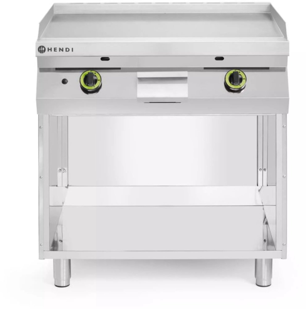 HENDI Gas grillplaat op onderkast driezijdig gesloten - rvs - glad, 2 zones, 10 kW - 80x70x90 cm