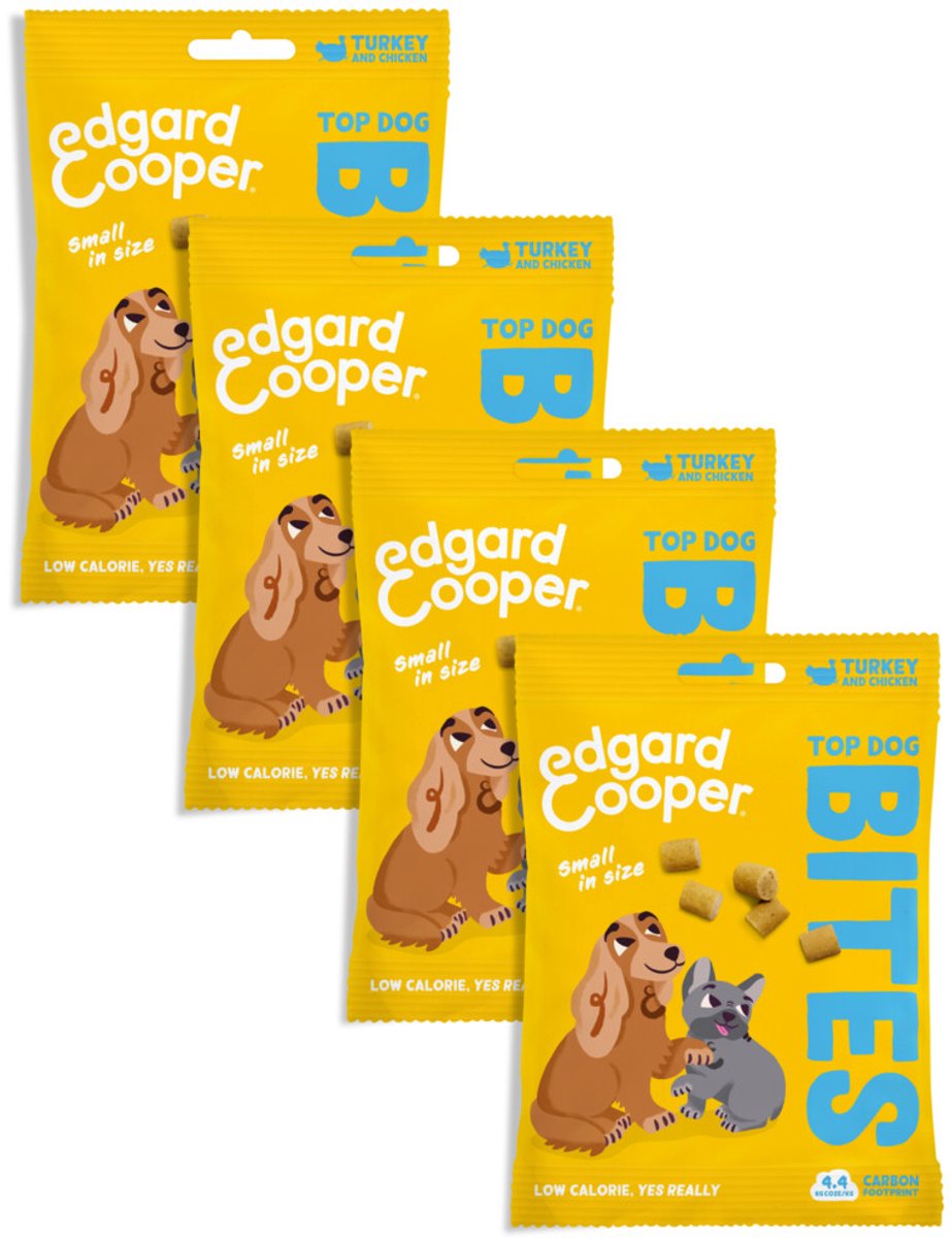 Edgard & Cooper 4x Natuurlijke Hondensnacks, Kalkoen Bites Small (4 x 50g), Graanvrije Beloningen, Vers Vlees, vol Essentiële Aminozuren voor een Gezonde Spijsvertering